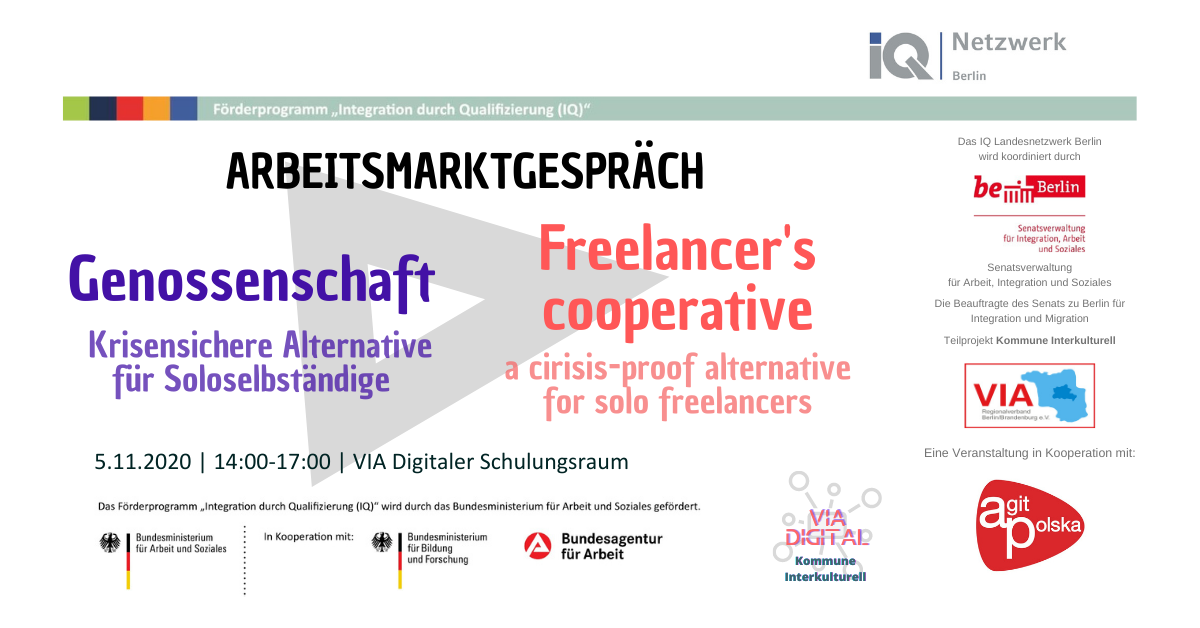 Arbeitsmarktgespräch: Genossenschaft - krisensichere Alternative für Soloselbständige | Freelancer's cooperative a crisis-proof alternative for solo freelancers