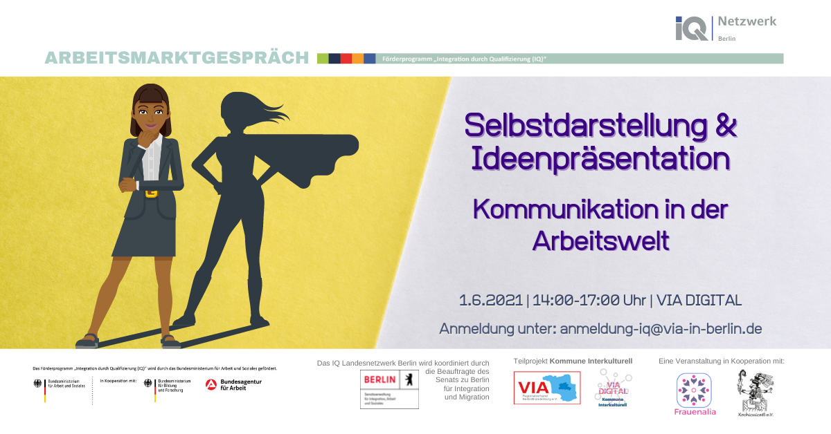 Poster für Arbeitsmarktgespräch "Selbstdarstellung und Ideenpräsentation – Kommunikation in der Arbeitswelt"
